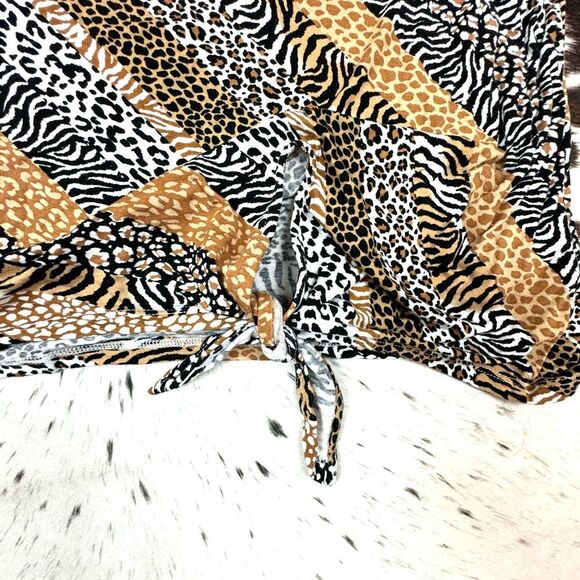 Ruby Rd. Soft Striped Animal Print Embellished Neck Side Drawstring Top Size L - Picture 2 of 5